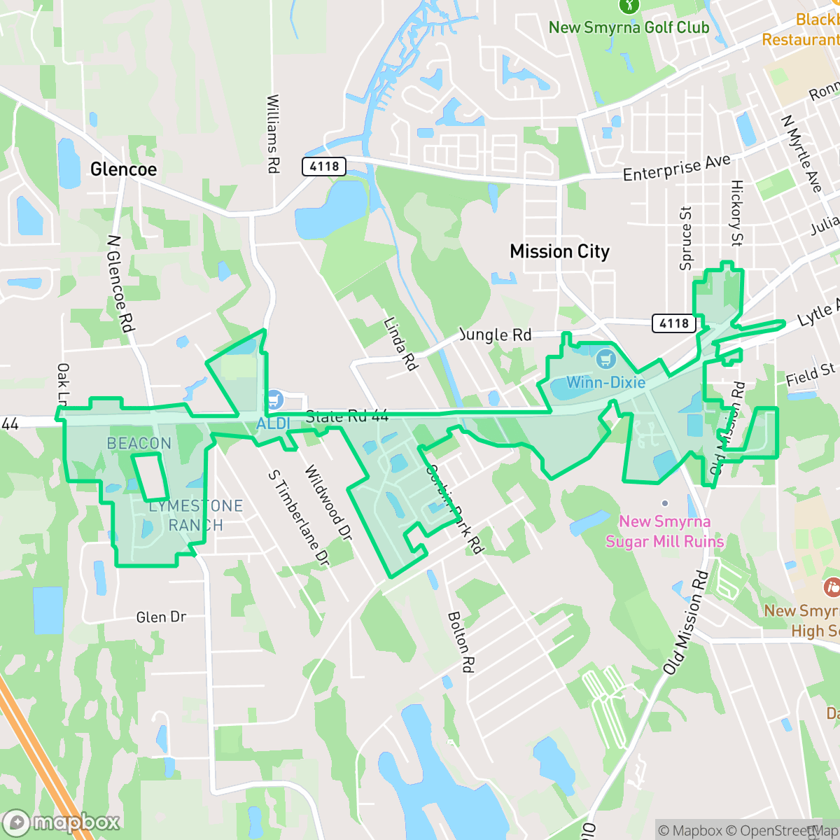 Map showing the location of State Road 44 Corridor, New Smyrna Beach, FL