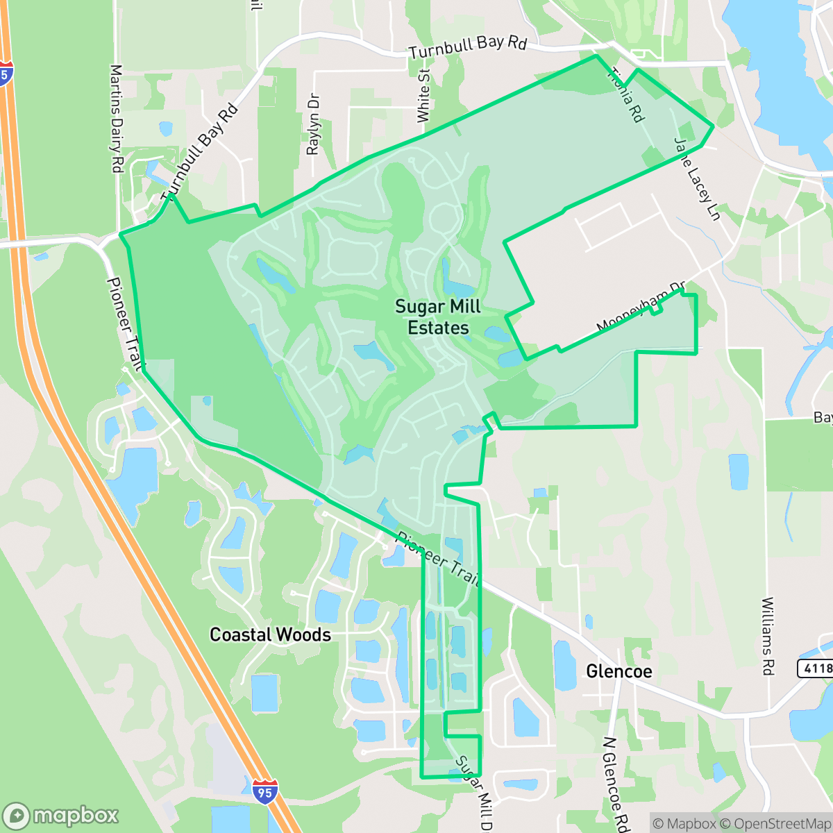Map showing the location of Sugar Mill, New Smyrna Beach, FL
