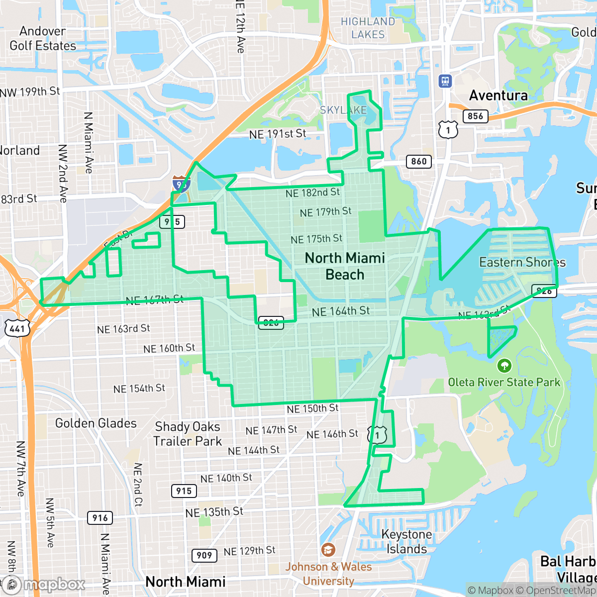 Map showing the location of North Miami Beach, FL — coverage area