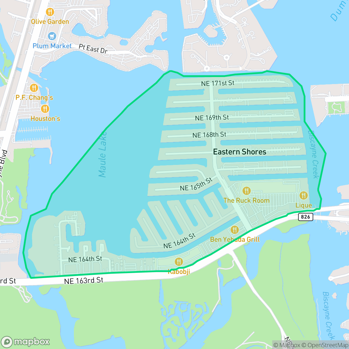 Map showing the location of Eastern Shores, North Miami Beach, FL