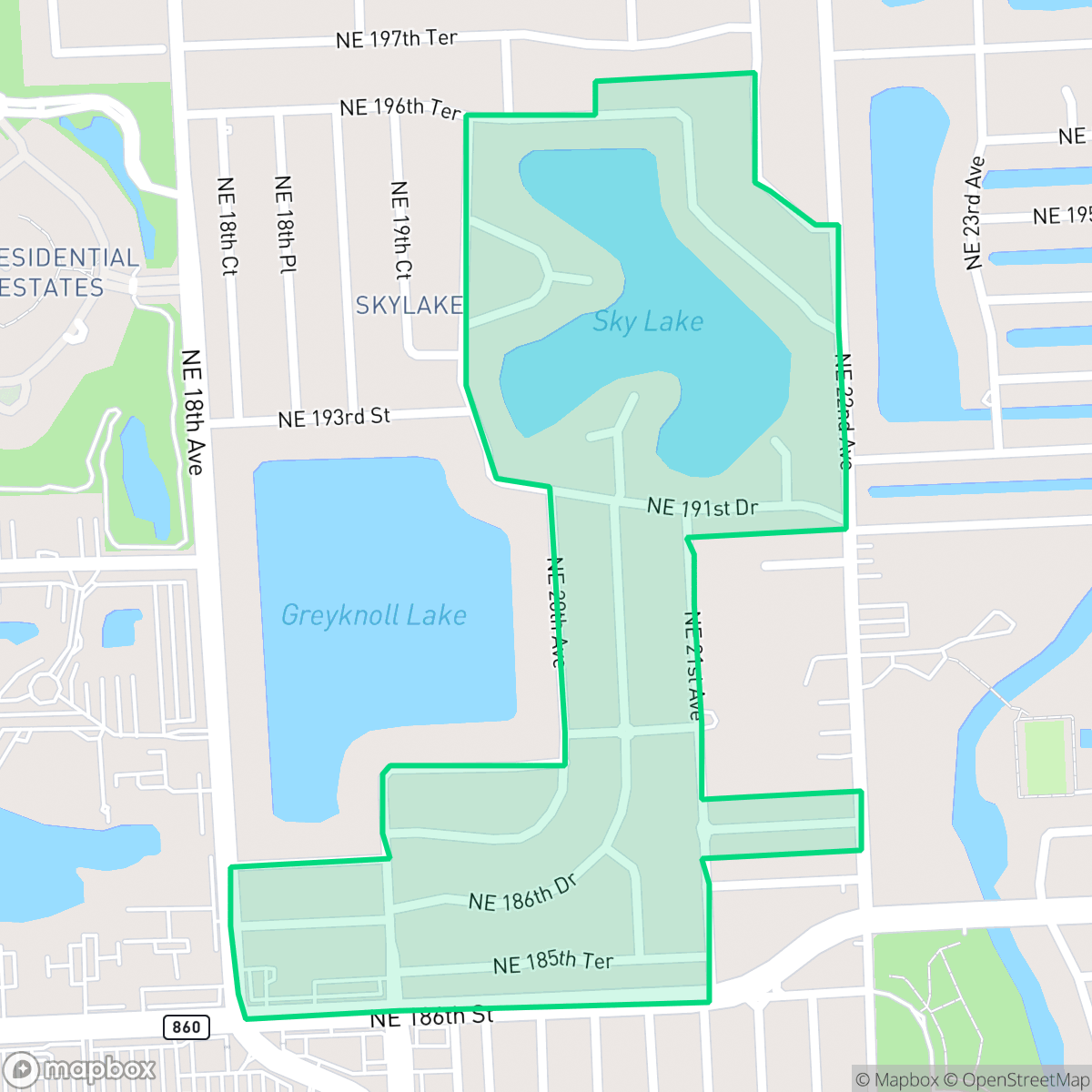 Map showing the location of Skylake, North Miami Beach, FL