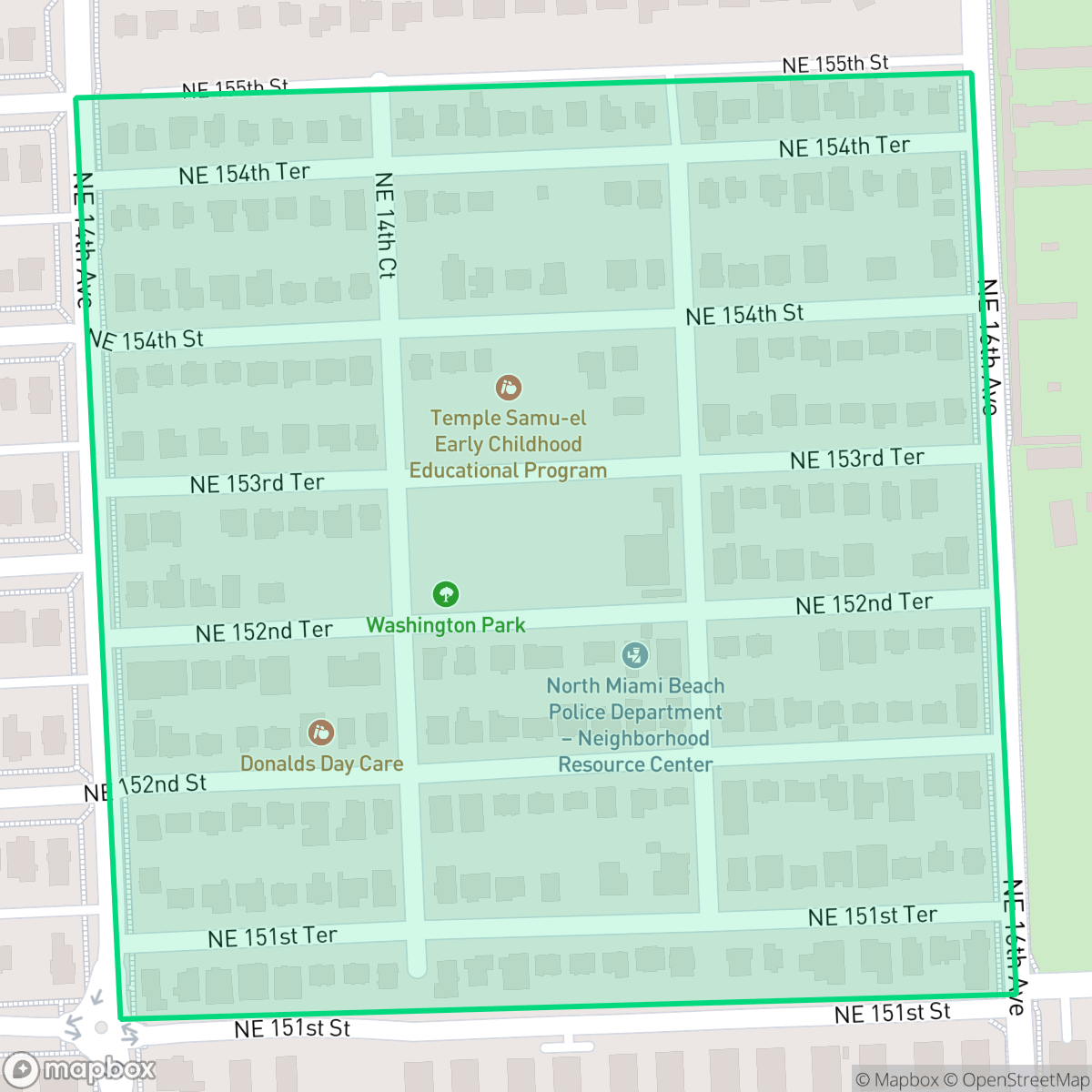 Map showing the location of Washington Park, North Miami Beach, FL