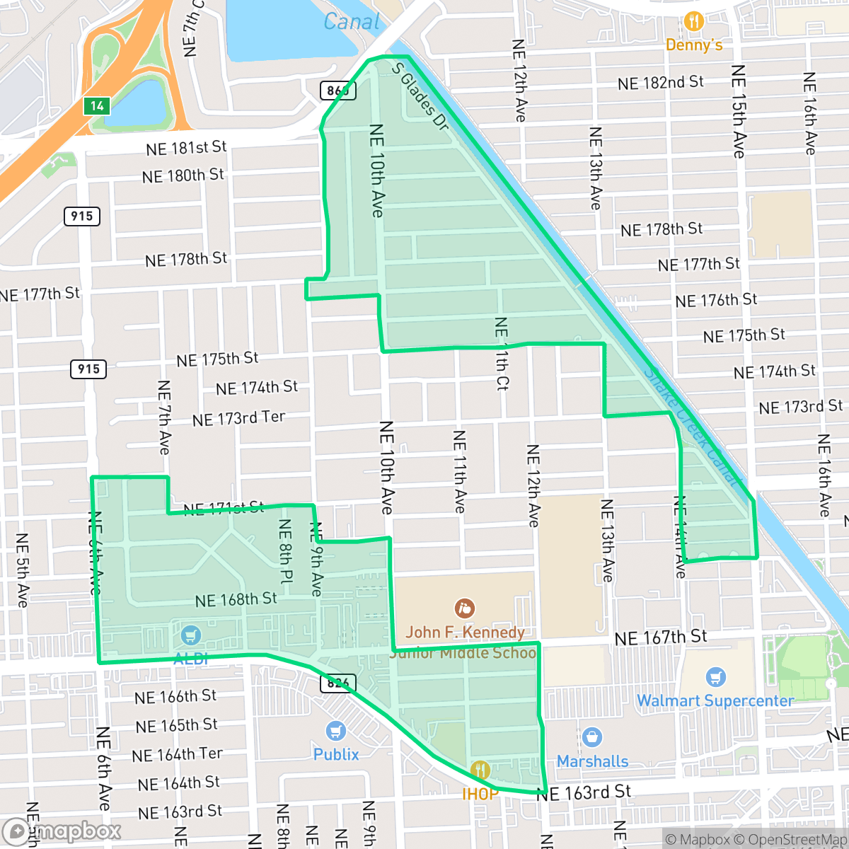Map showing the location of Winward, North Miami Beach, FL