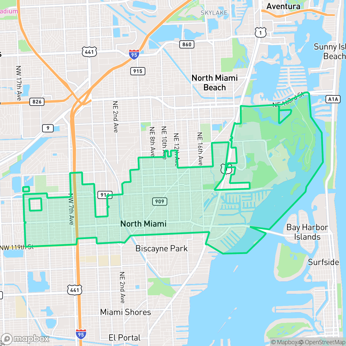 Map showing the location of North Miami, FL — coverage area