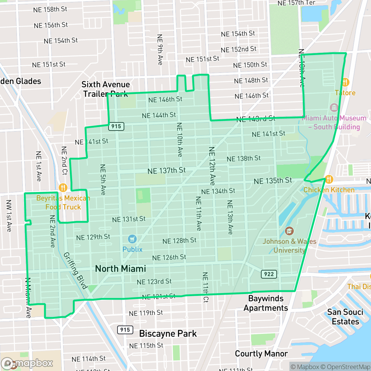 Map showing the location of Central, North Miami, FL