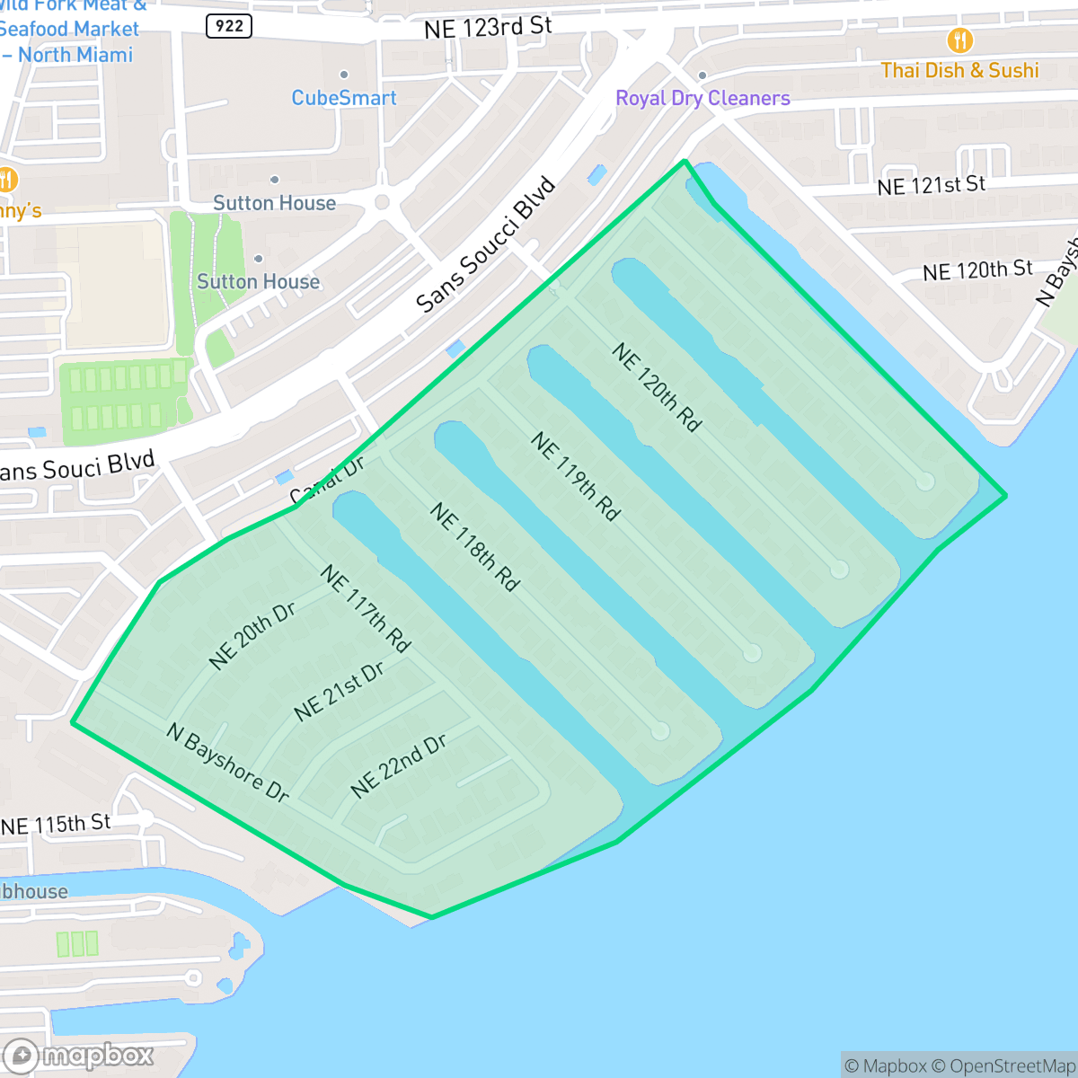 Map showing the location of Sans Souci, North Miami, FL