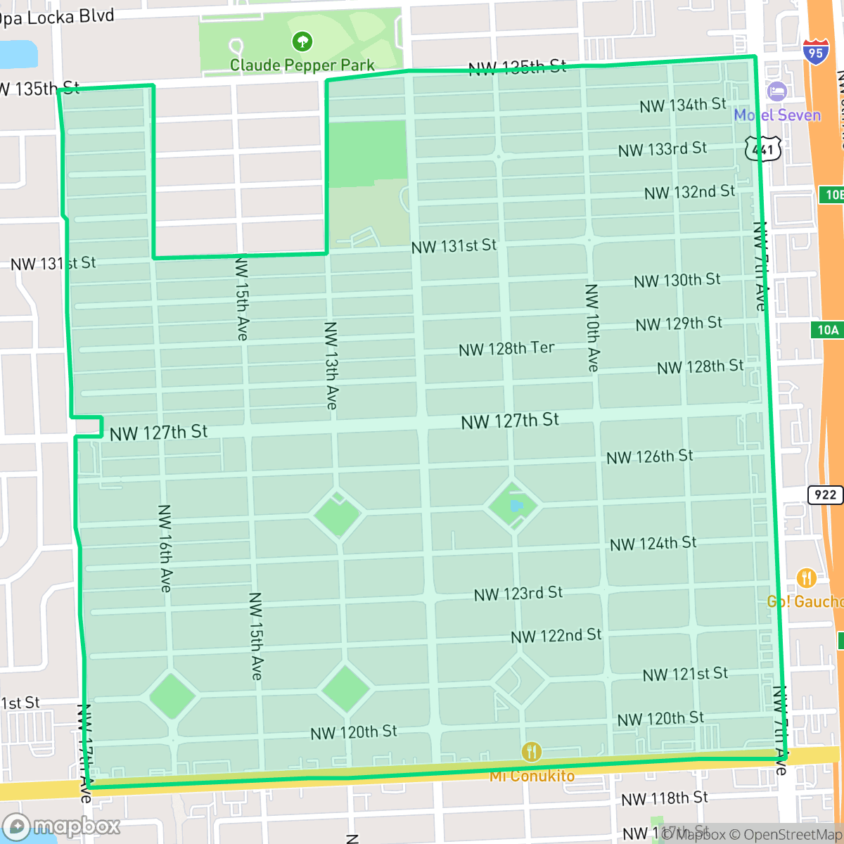 Map showing the location of Westside/Sunkist Grove, North Miami, FL