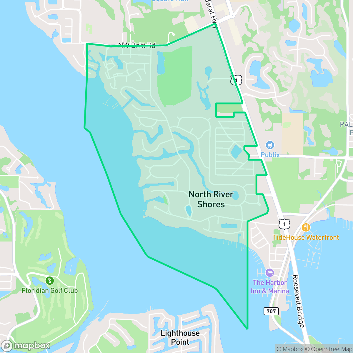 Map showing the location of North River Shores, FL — coverage area