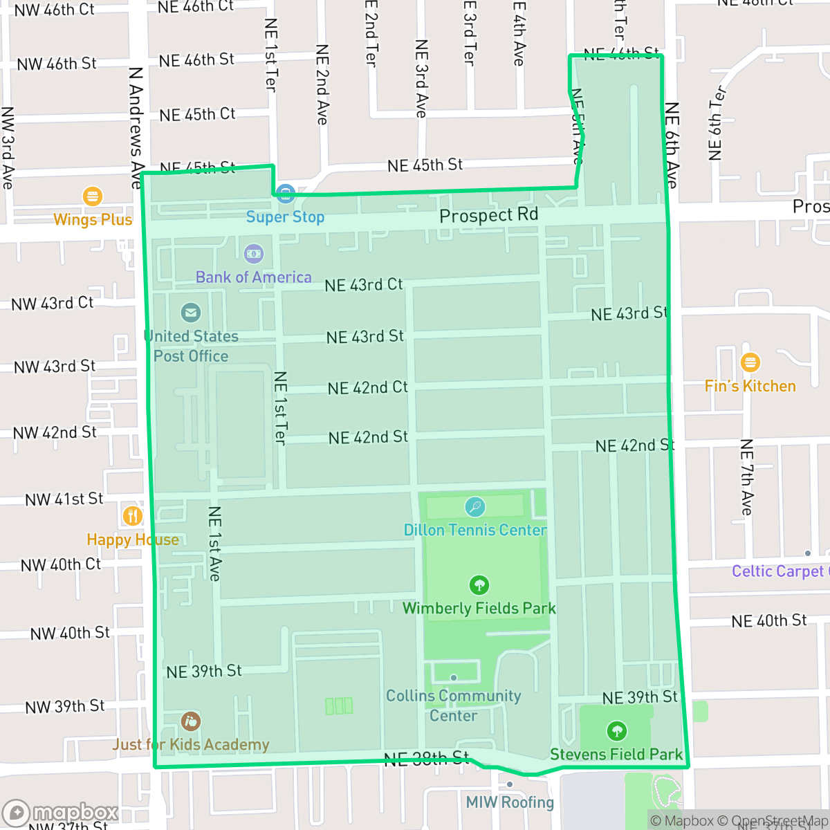 Map showing the location of Andrews Gardens, Oakland Park, FL