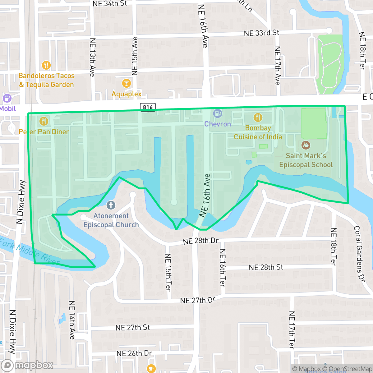Map showing the location of Coral Brook, Oakland Park, FL