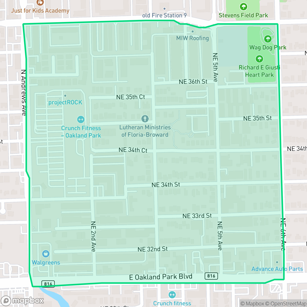 Map showing the location of Harlem McBride, Oakland Park, FL