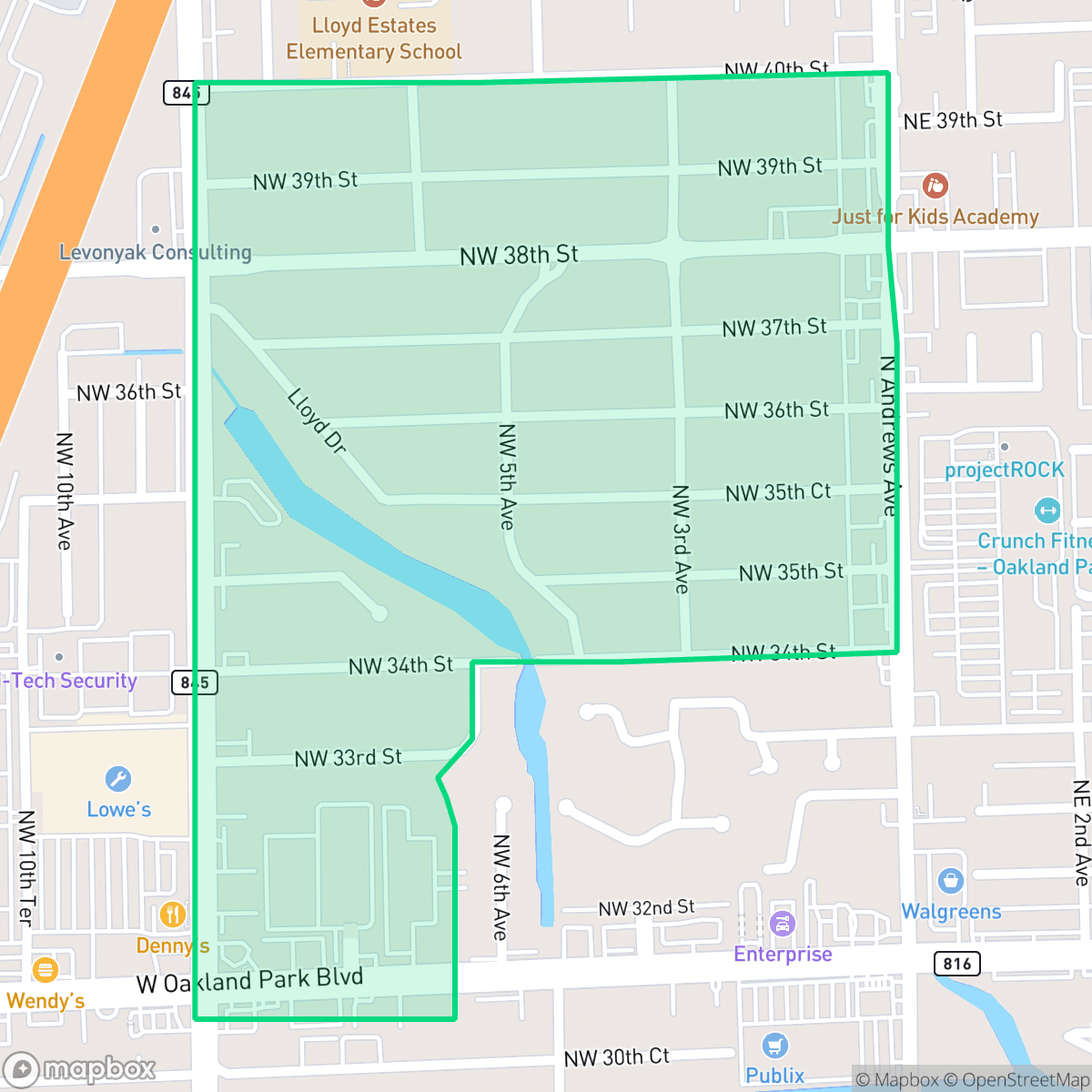 Map showing the location of Lloyd Estates, Oakland Park, FL