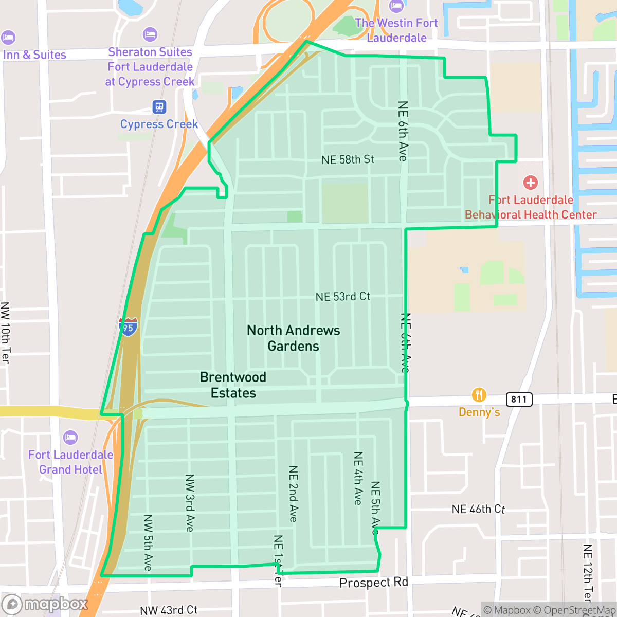 Map showing the location of North Andrews Gardens, Oakland Park, FL