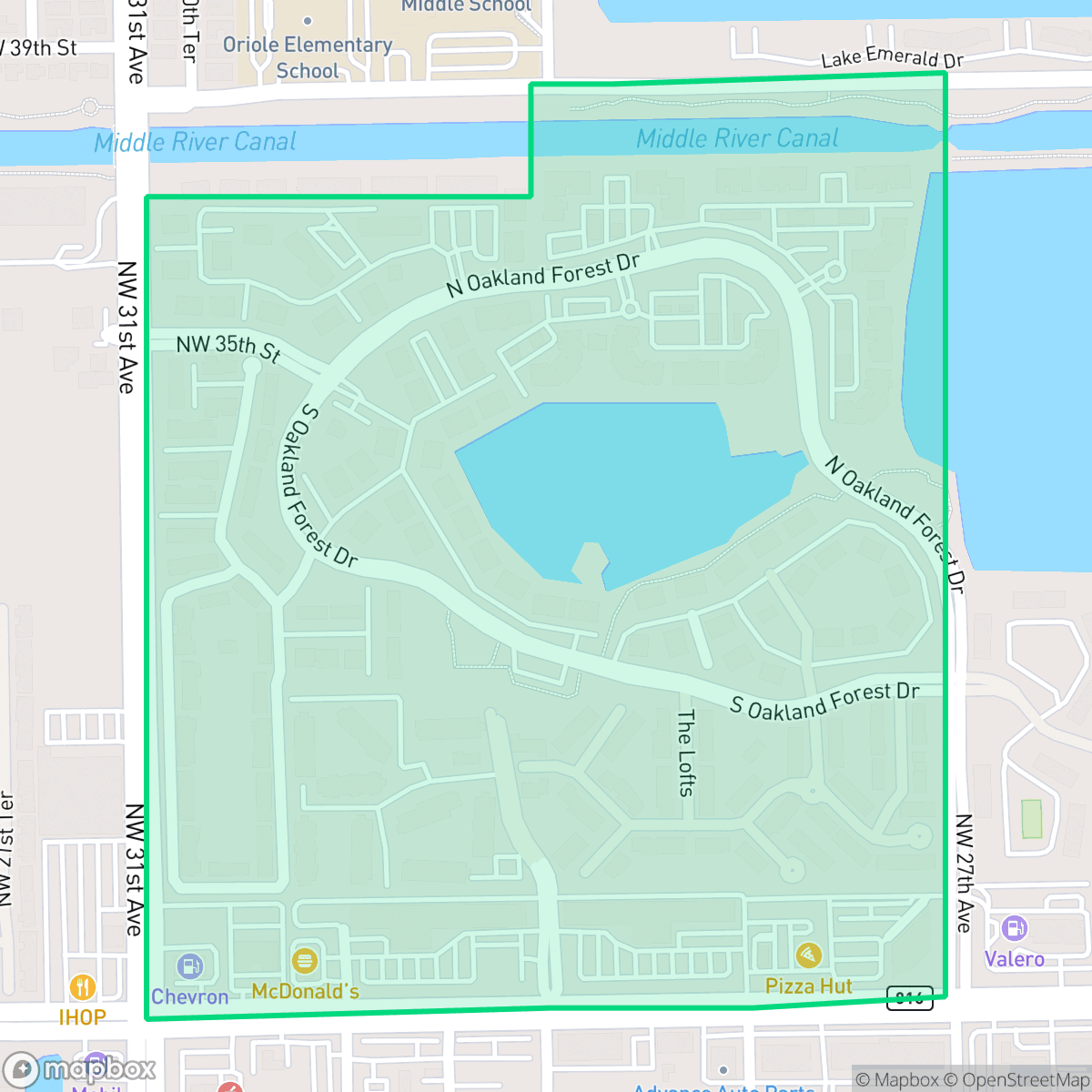Map showing the location of Oakland Forest, Oakland Park, FL
