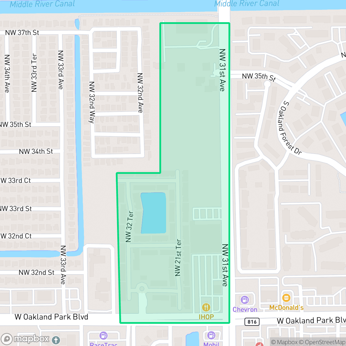 Map showing the location of Oakland Grove, Oakland Park, FL