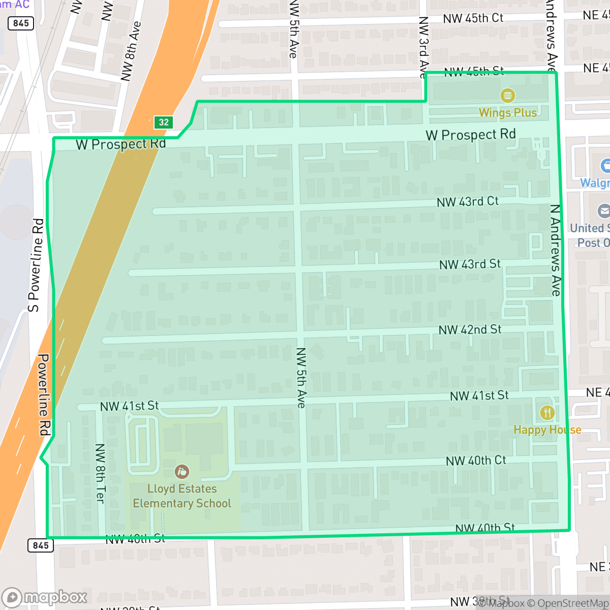 Map showing the location of Prospect Gardens, Oakland Park, FL