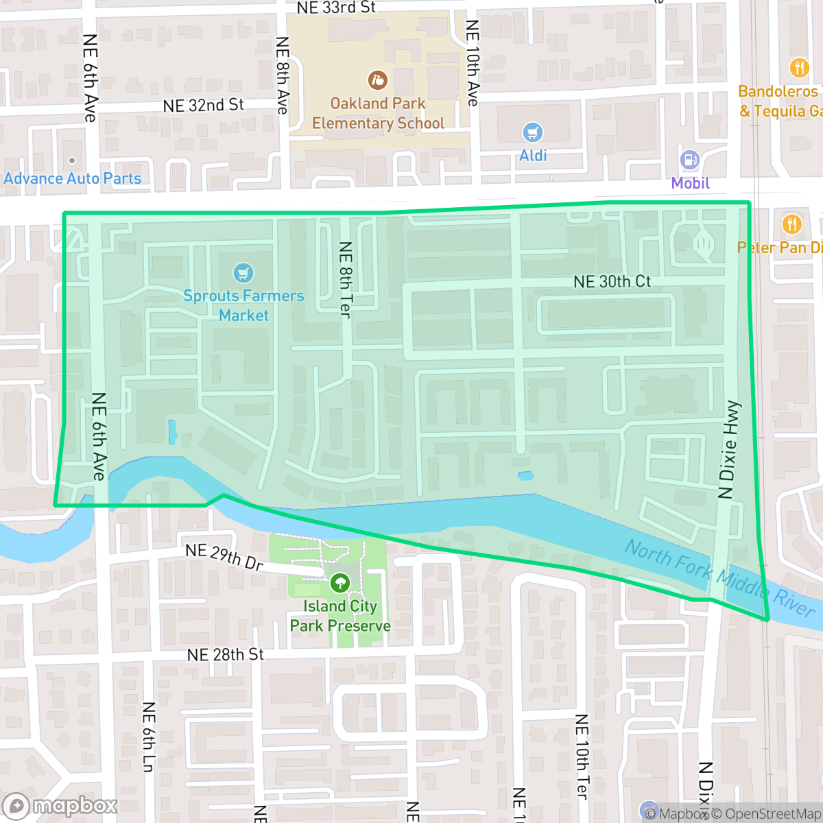 Map showing the location of Rivers Edge, Oakland Park, FL