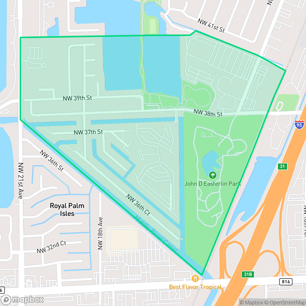 Map showing the location of Royal Palm Isles, Oakland Park, FL