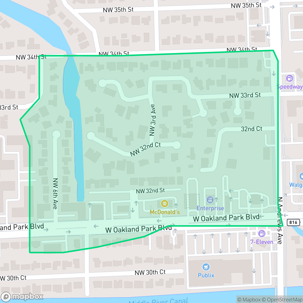 Map showing the location of Sleepy River, Oakland Park, FL