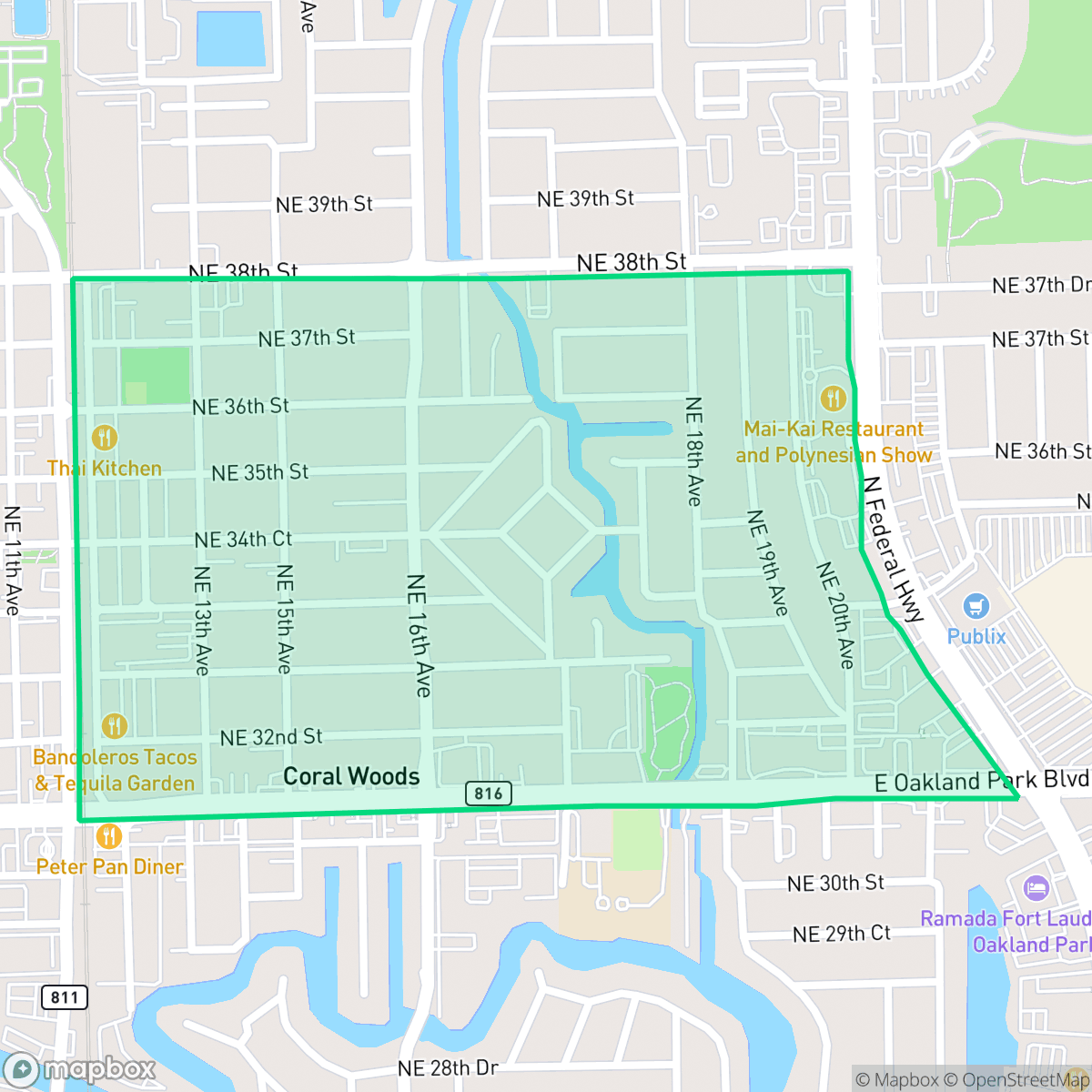 Map showing the location of South Corals, Oakland Park, FL