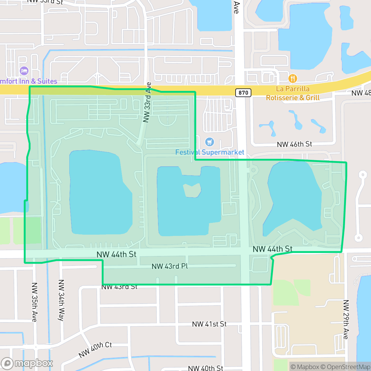 Map showing the location of Three Lakes, Oakland Park, FL