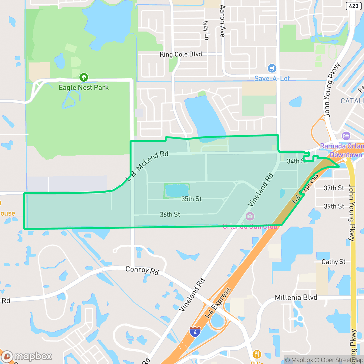 Map showing the location of 33rd St. Industrial, Orlando, FL