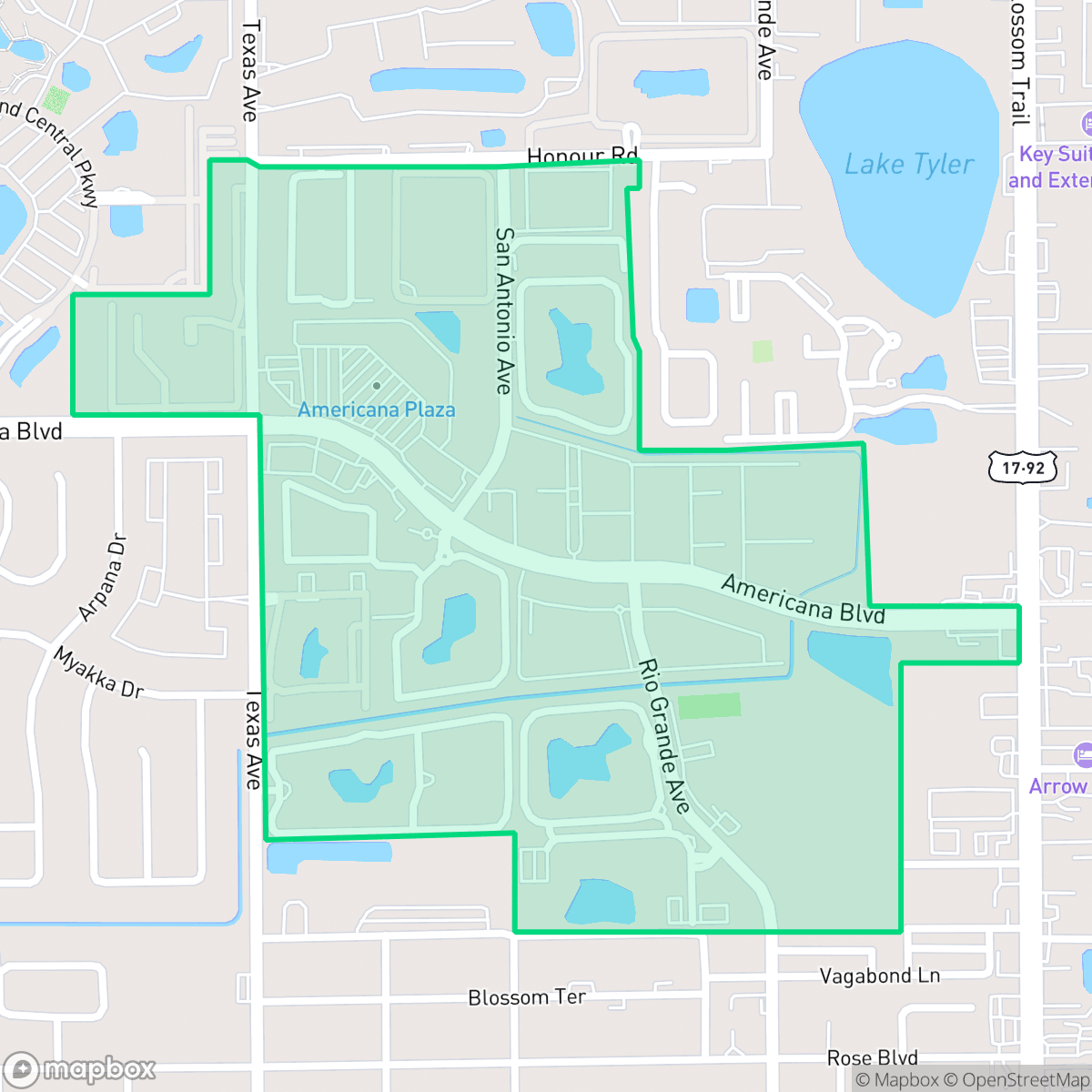 Map showing the location of Americana, Orlando, FL