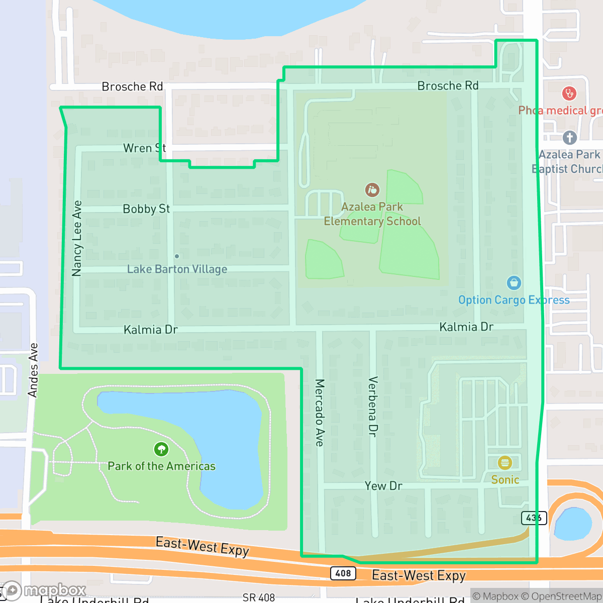 Map showing the location of Azalea Park, Orlando, FL