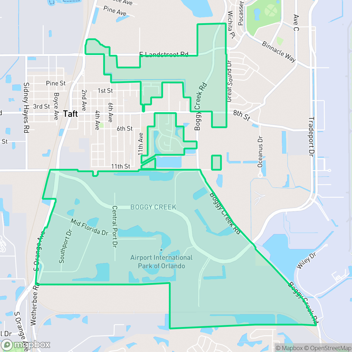 Map showing the location of Boggy Creek, Orlando, FL