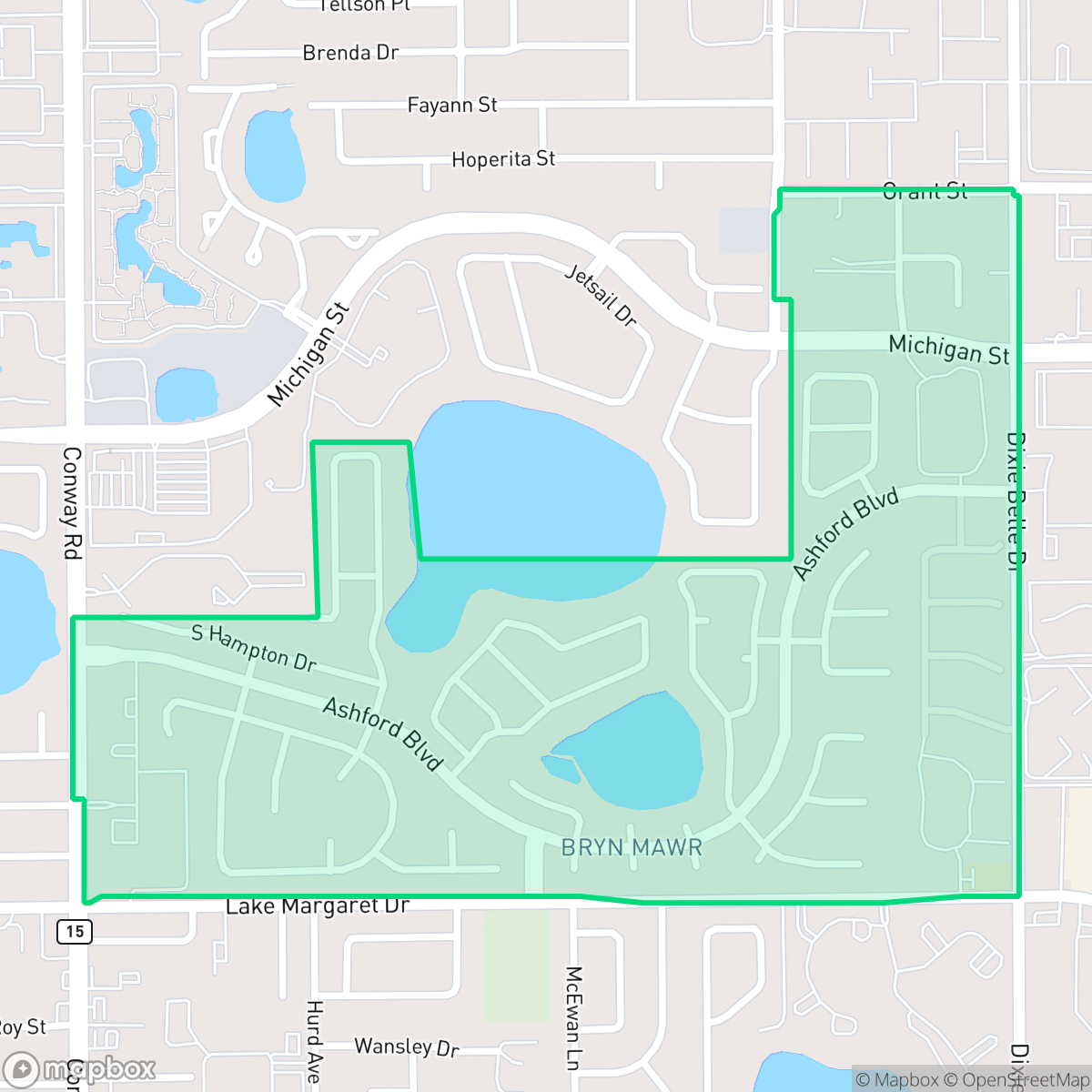 Map showing the location of Bryn Mawr, Orlando, FL