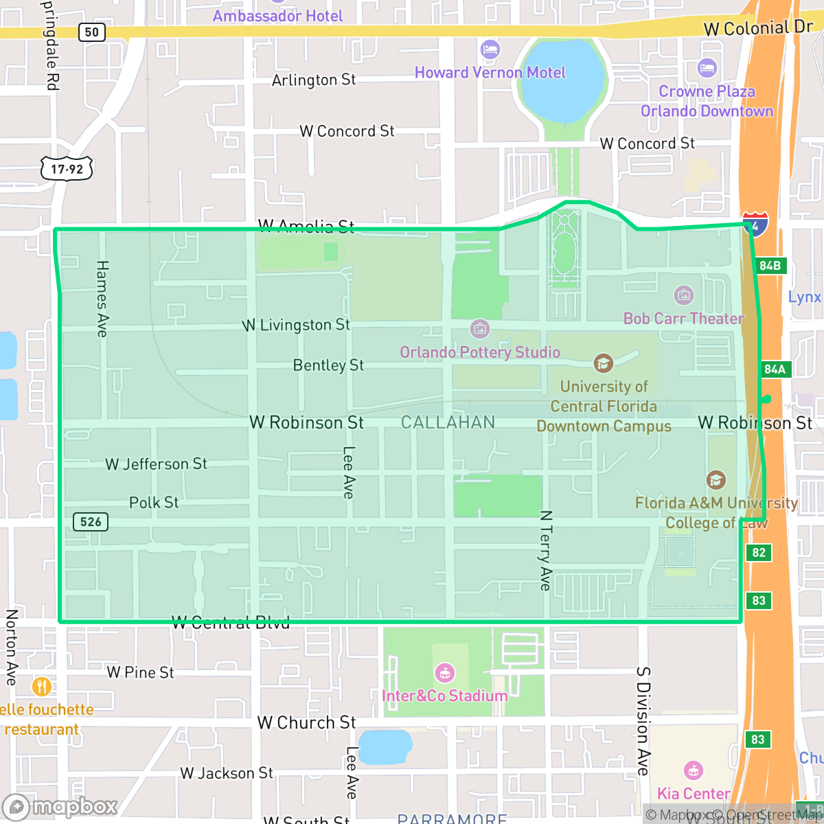 Map showing the location of Callahan, Orlando, FL