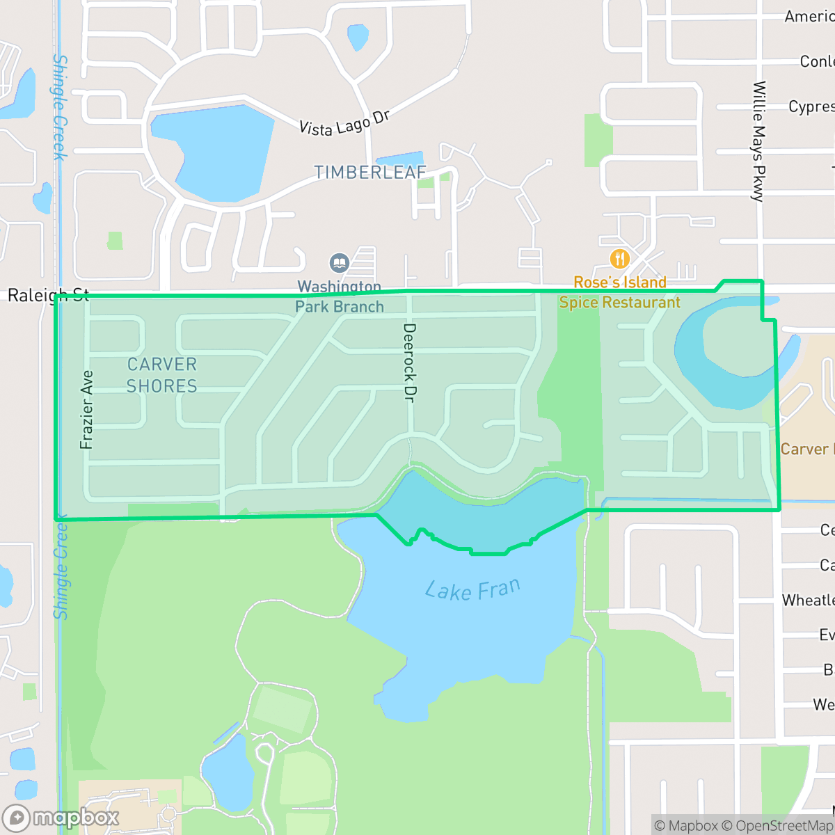 Map showing the location of Carver Shores, Orlando, FL