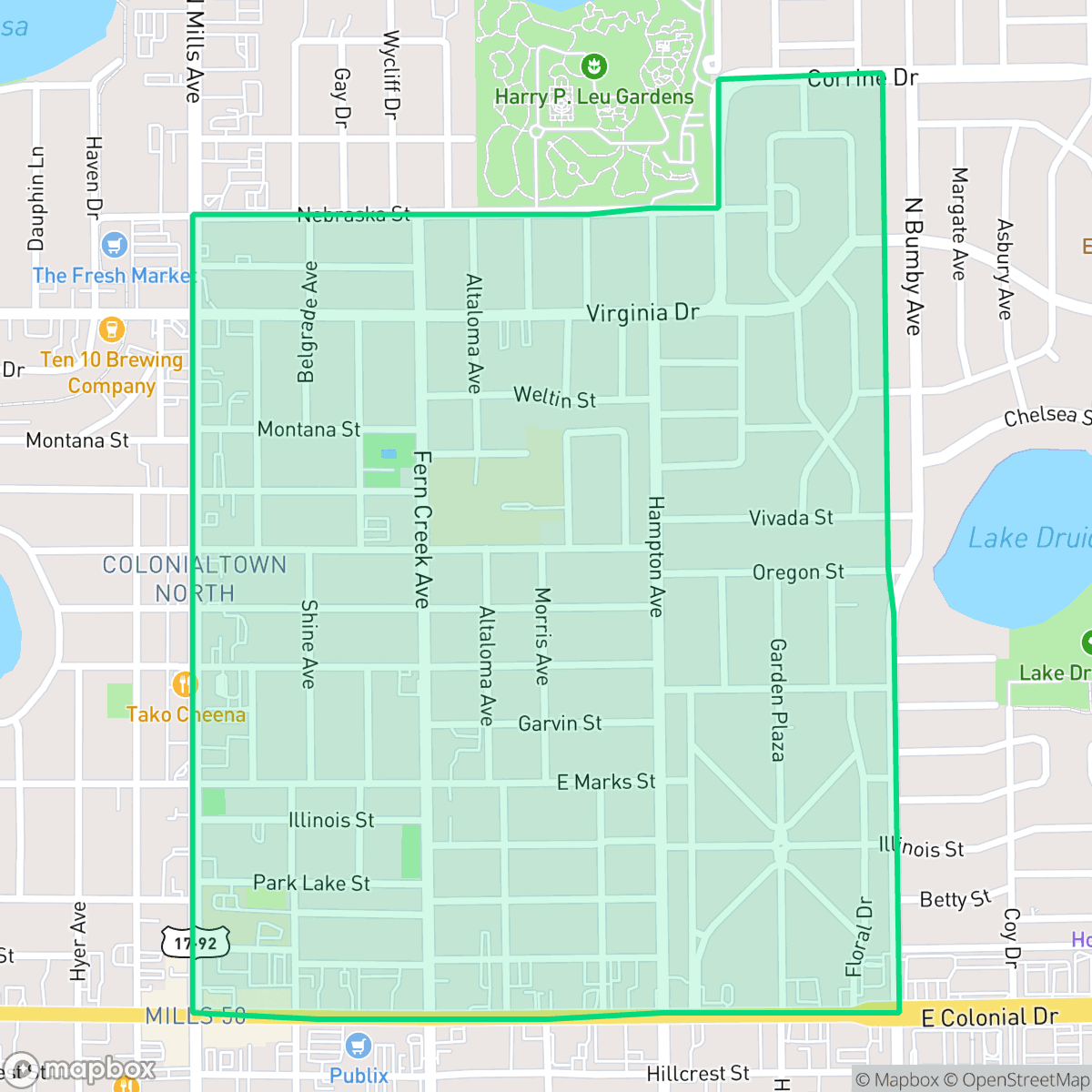 Map showing the location of Colonialtown North, Orlando, FL