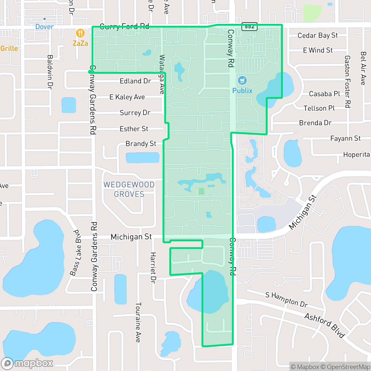 Map showing the location of Conway, Orlando, FL