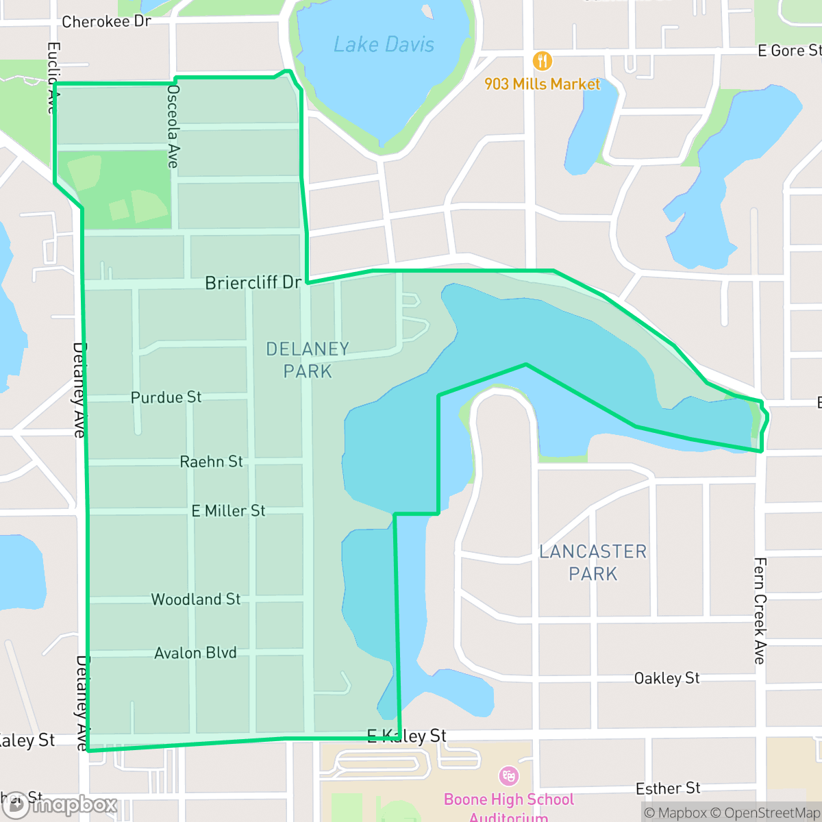 Map showing the location of Delaney Park, Orlando, FL