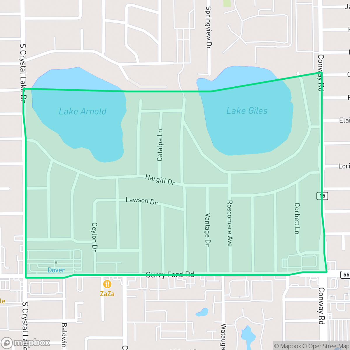 Map showing the location of Dover Shores West, Orlando, FL