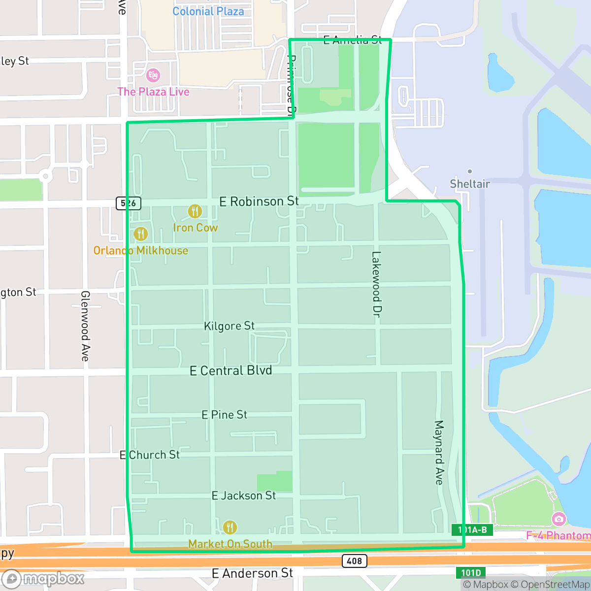 Map showing the location of East Central Park, Orlando, FL