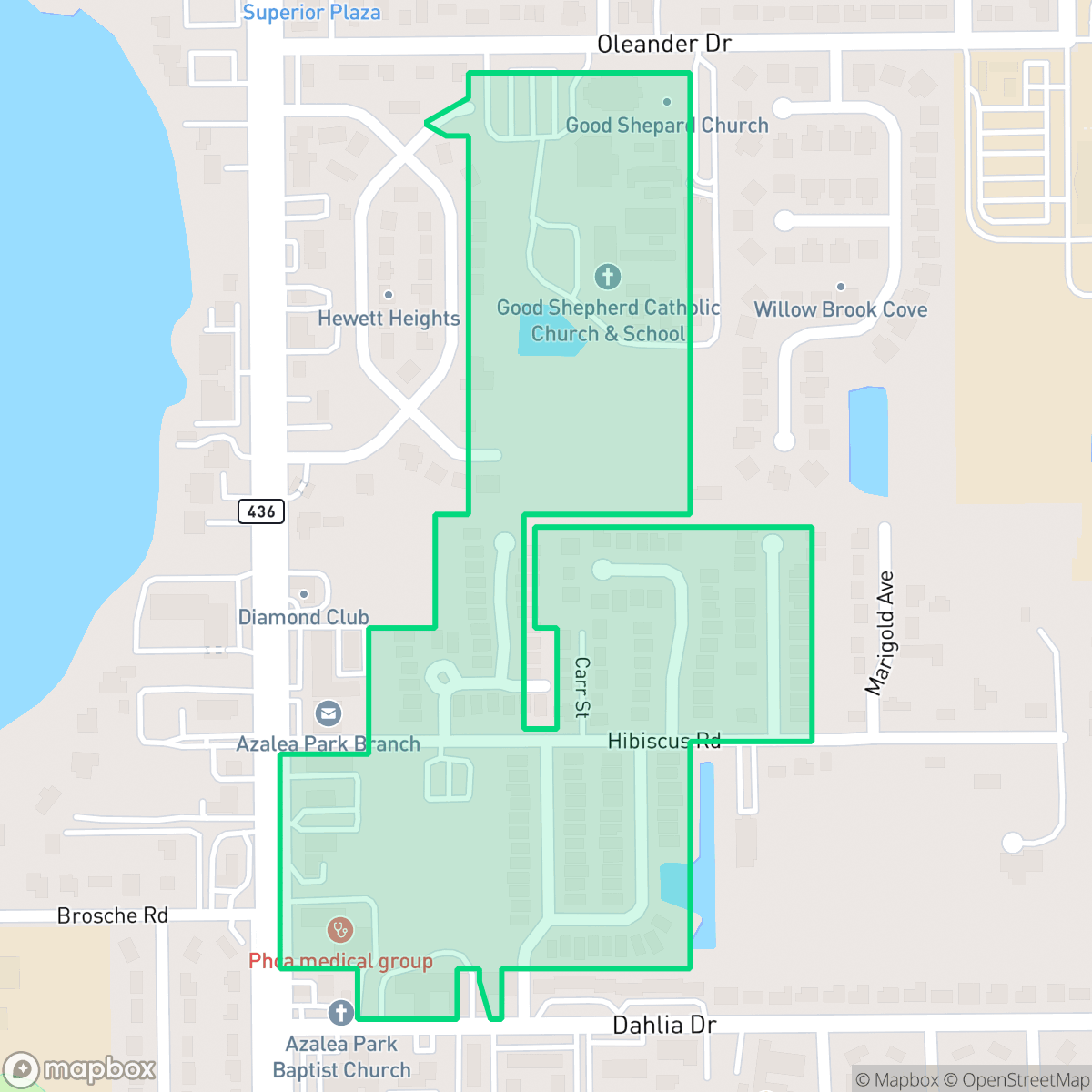 Map showing the location of Hibiscus, Orlando, FL
