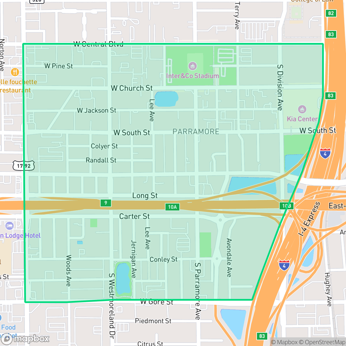 Map showing the location of Holden-Parramore, Orlando, FL