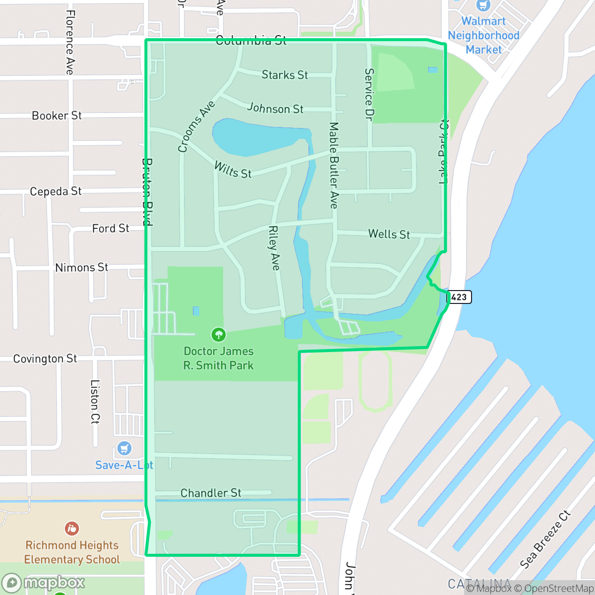 Map showing the location of Johnson Village, Orlando, FL