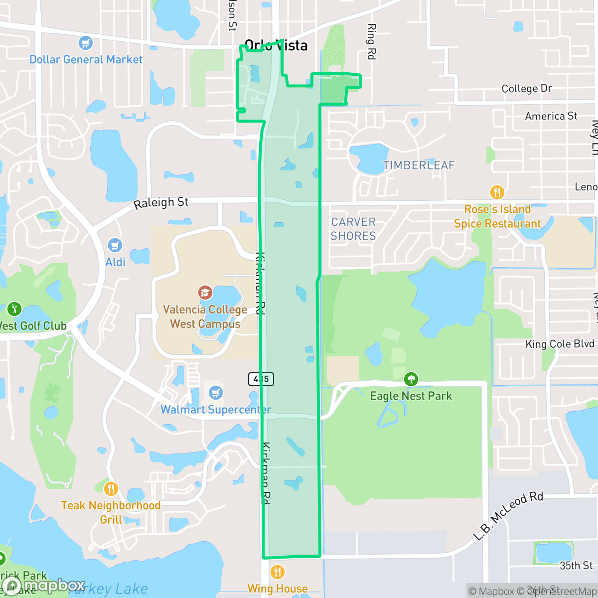 Map showing the location of Kirkman North, Orlando, FL