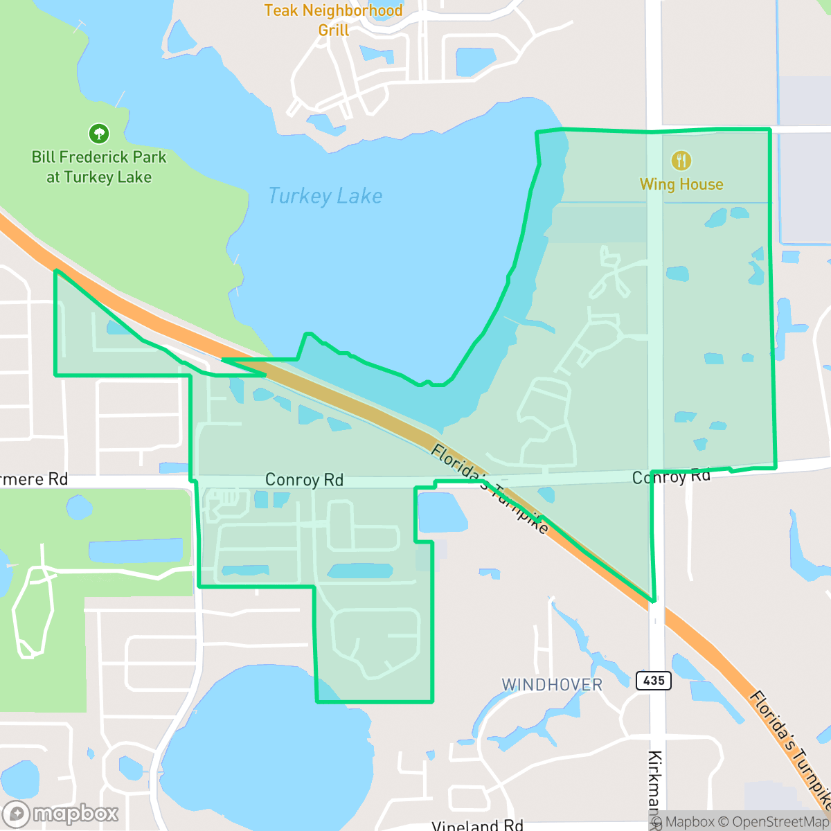 Map showing the location of Kirkman South, Orlando, FL