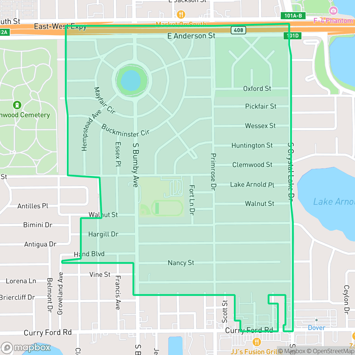 Map showing the location of Lake Como, Orlando, FL