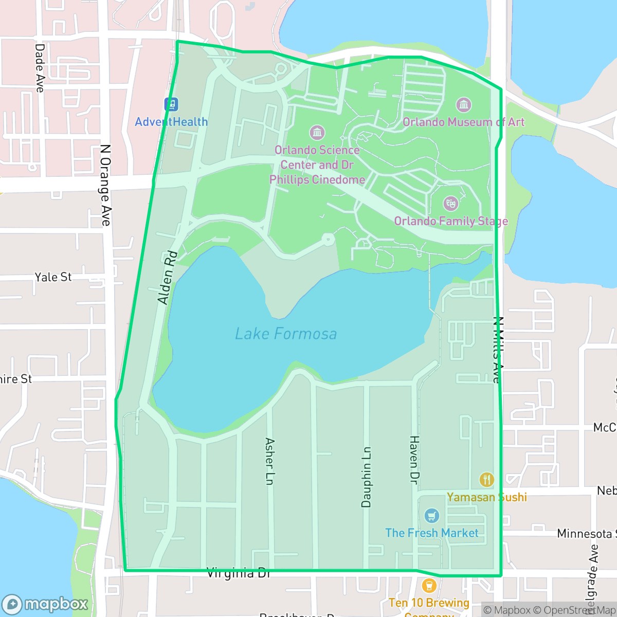Map showing the location of Lake Formosa, Orlando, FL