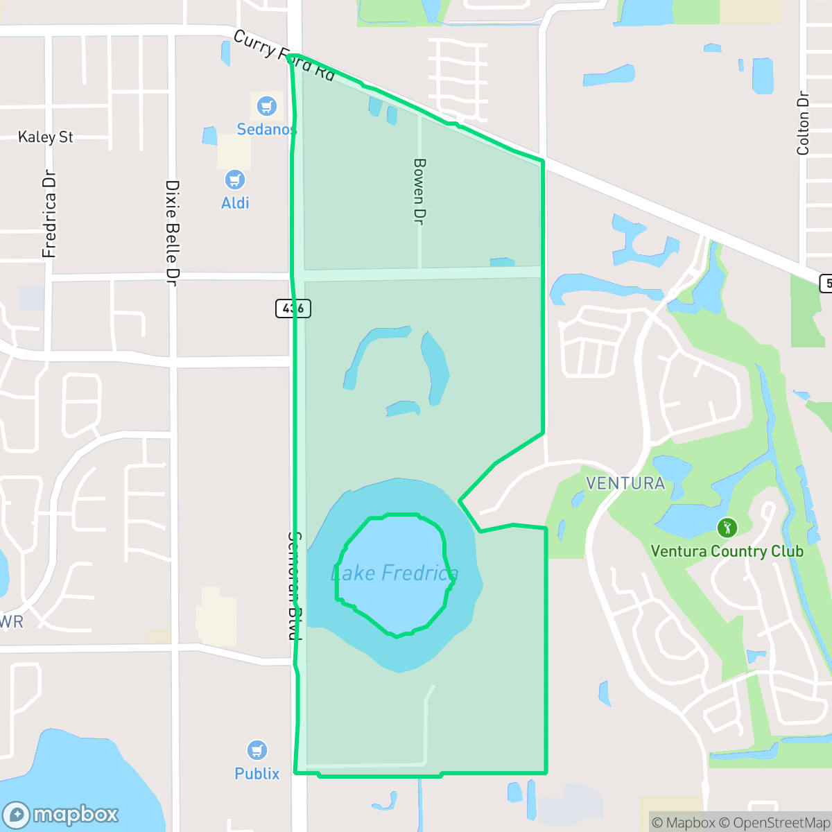 Map showing the location of Lake Frendrica, Orlando, FL