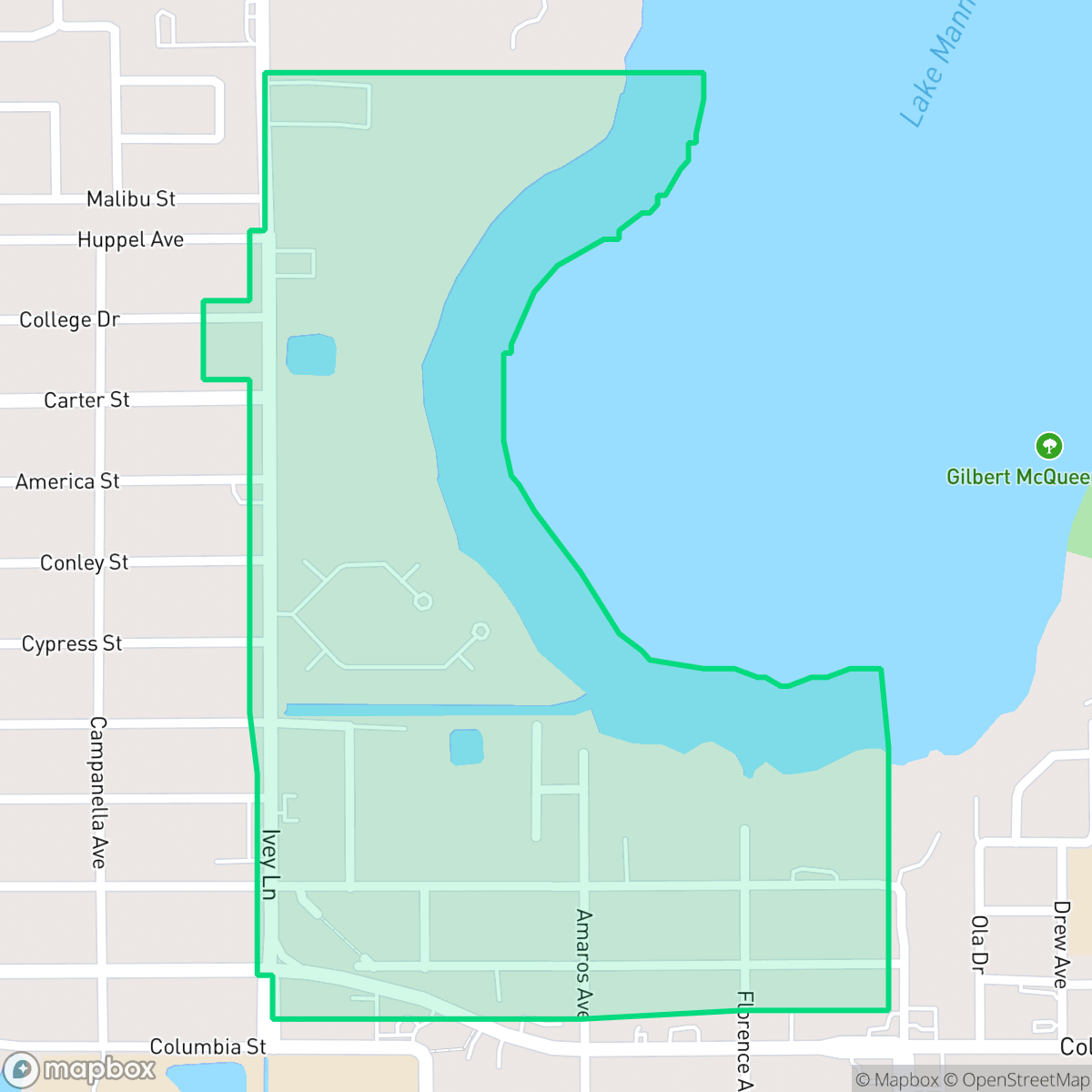 Map showing the location of Lake Mann Gardens, Orlando, FL