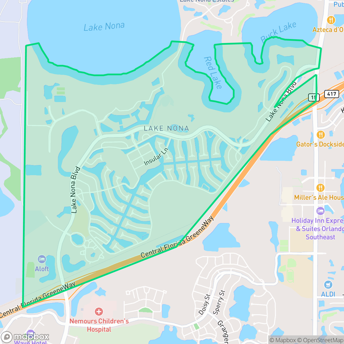 Map showing the location of Lake Nona Central, Orlando, FL