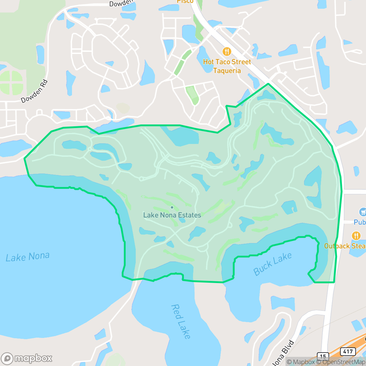 Map showing the location of Lake Nona Estates, Orlando, FL