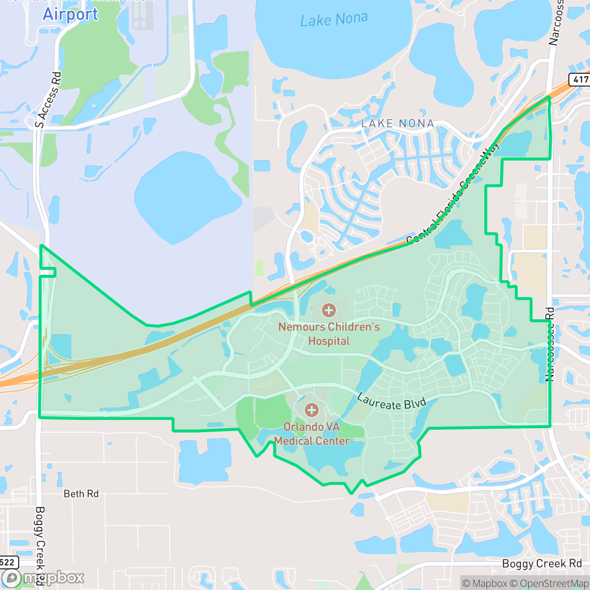 Map showing the location of Lake Nona South, Orlando, FL