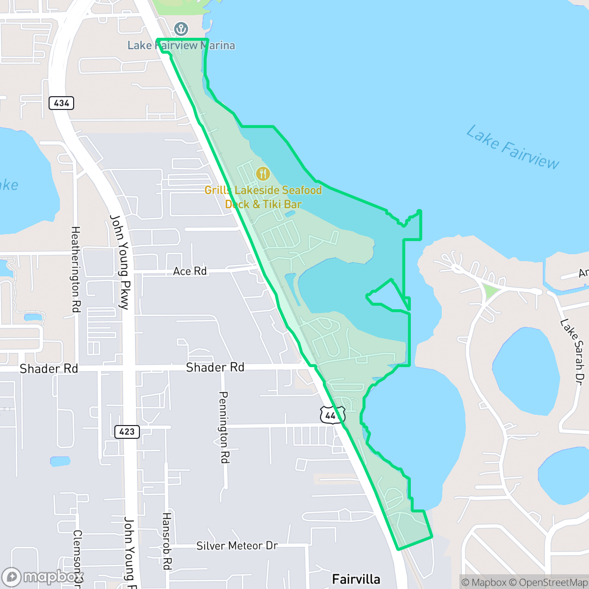 Map showing the location of Lake Shore Village, Orlando, FL